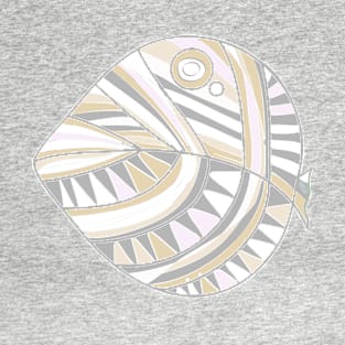 Mazipoodles New Fish Head Leaf White Gray Beige Distressed T-Shirt